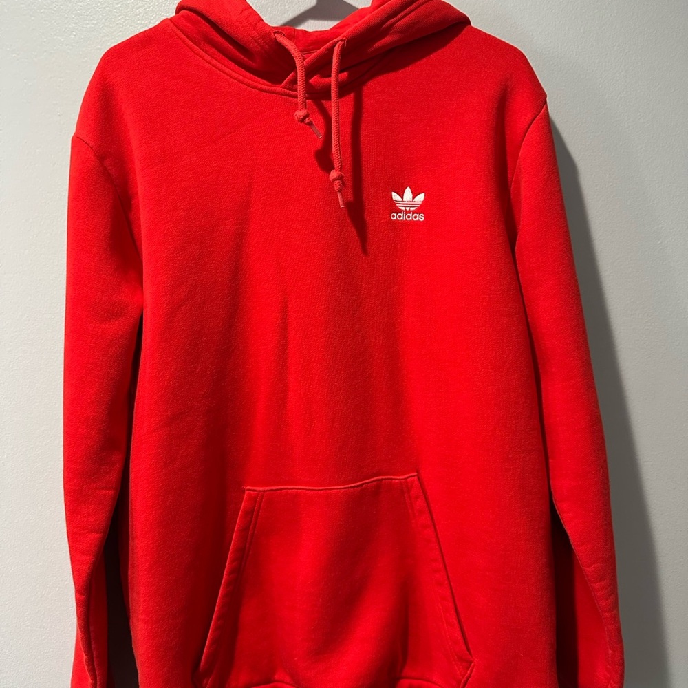 adidas Red Crewneck Hoodie with Trefoil Logo - Men's Pullover